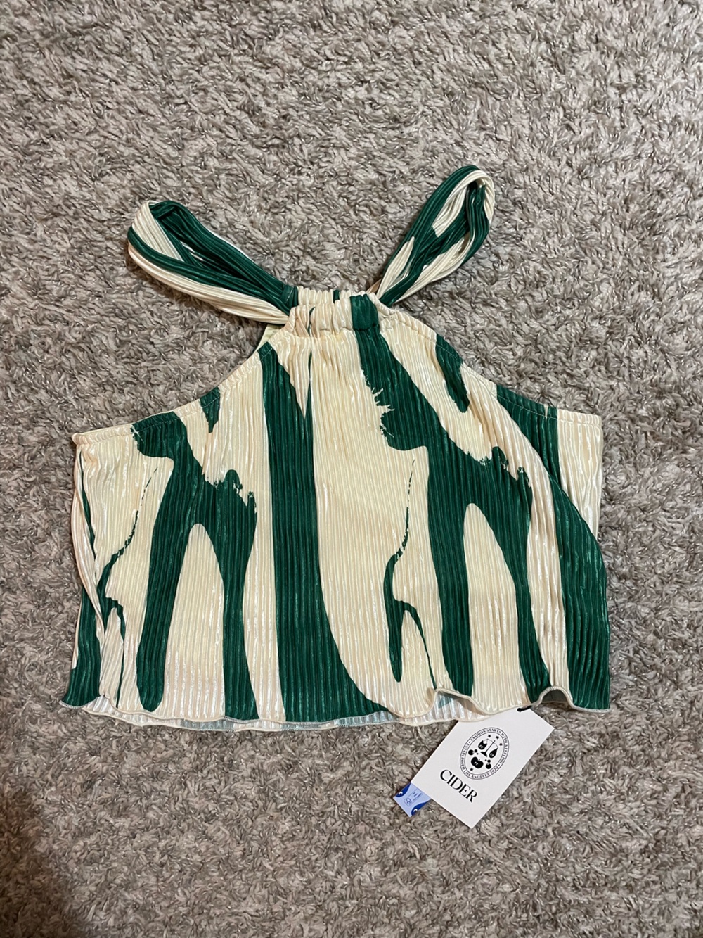 Cider Green & Cream Abstract Halter Camisole